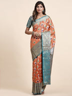 Vedant Vastram Organza Silk Kanjeevaram Saree - Peach