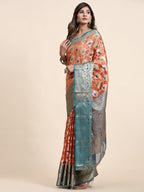 Vedant Vastram Organza Silk Kanjeevaram Saree - Peach