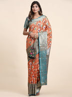 Vedant Vastram Organza Silk Kanjeevaram Saree - Peach