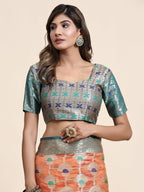 Vedant Vastram Organza Silk Kanjeevaram Saree - Peach