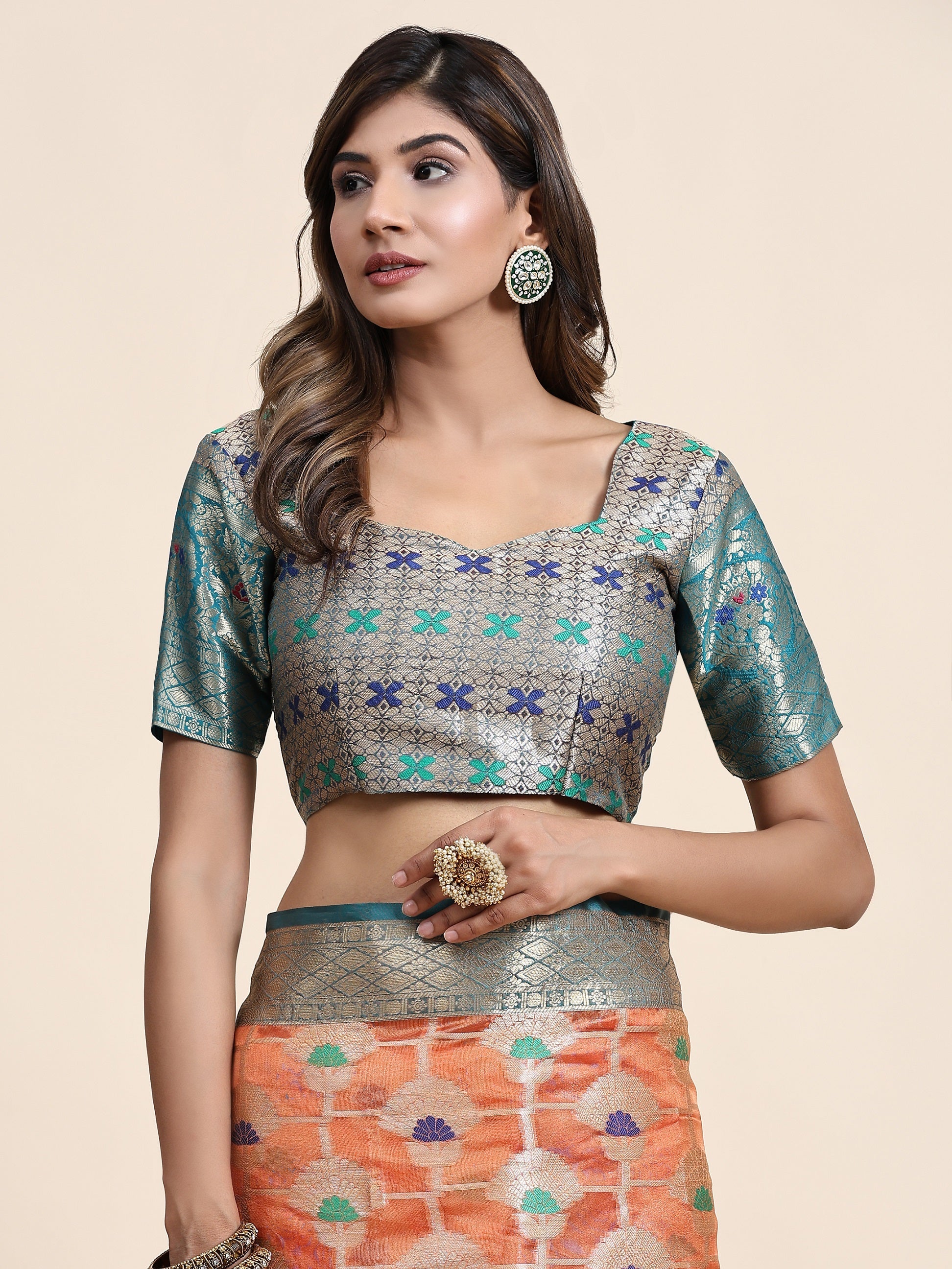Vedant Vastram Organza Silk Kanjeevaram Saree - Peach