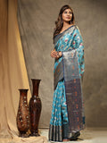 Vedant Vastram Organza Silk Kanjeevaram Saree - Skyblue