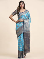 Vedant Vastram Organza Silk Kanjeevaram Saree - Skyblue
