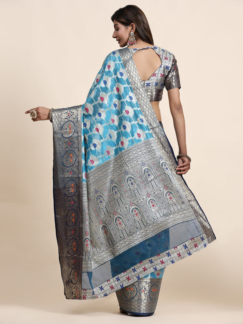 Vedant Vastram Organza Silk Kanjeevaram Saree - Skyblue