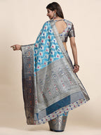 Vedant Vastram Organza Silk Kanjeevaram Saree - Skyblue