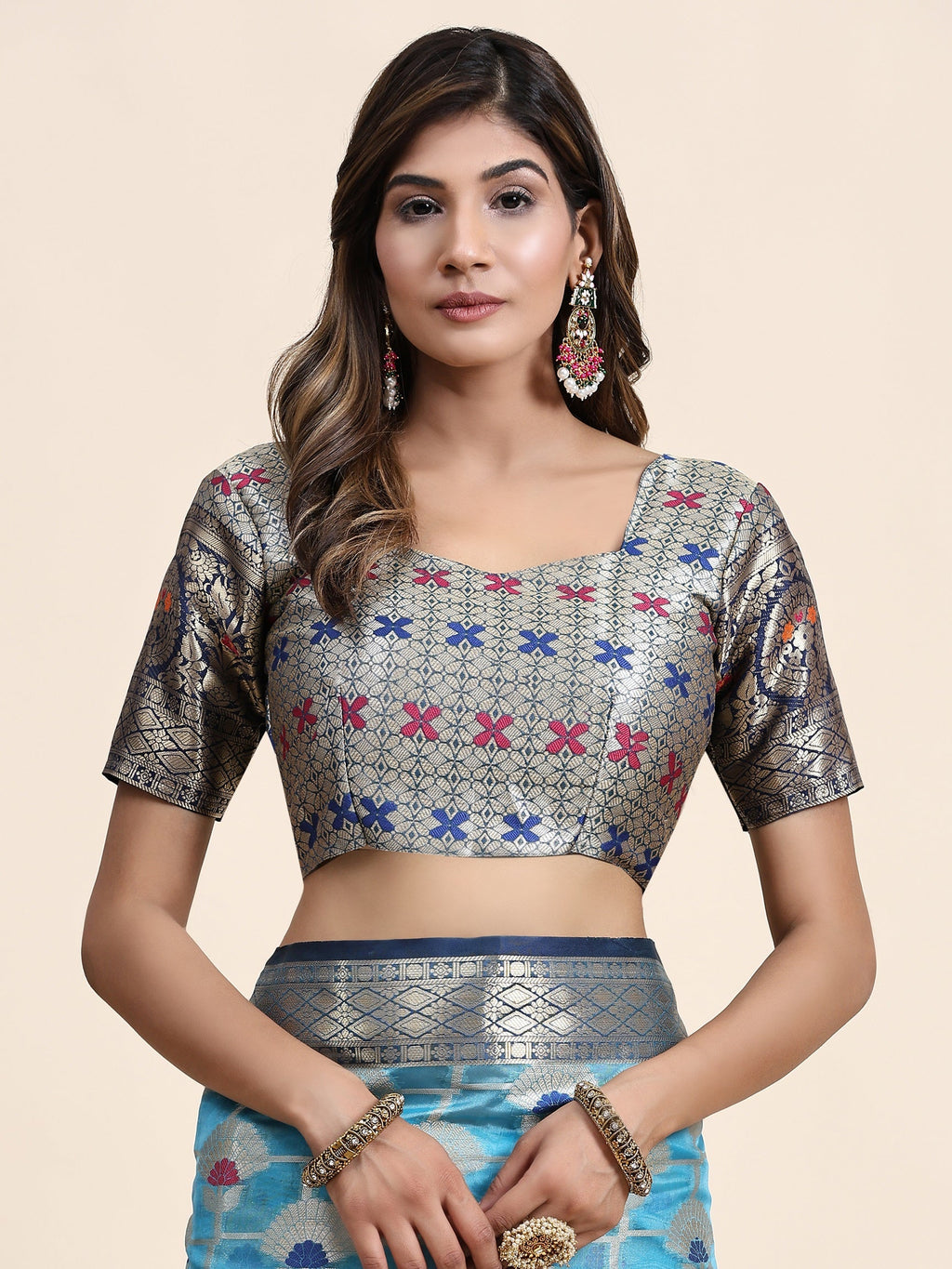 Vedant Vastram Organza Silk Kanjeevaram Saree - Skyblue