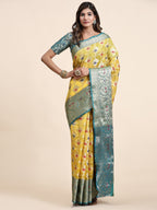 Vedant Vastram Organza Silk Kanjeevaram Saree - Yellow