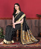 Vedant Vastram Soft Litchi Silk Paithani Silk Saree - Black - Distacart