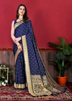 Vedant Vastram Soft Litchi Silk Paithani Silk Saree - Navy - Distacart
