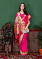 Vedant Vastram Soft Litchi Silk Paithani Silk Saree - Pink - Distacart