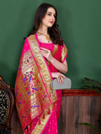 Vedant Vastram Soft Litchi Silk Paithani Silk Saree - Pink - Distacart
