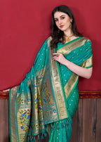Vedant Vastram Soft Litchi Silk Paithani Silk Saree - Seegreen - Distacart