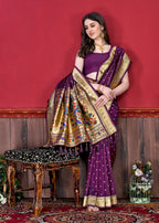 Vedant Vastram Soft Litchi Silk Paithani Silk Saree - Wine - Distacart