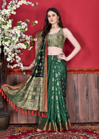 Vedant Vastram Soft Litchi Silk Kanjeevaram Saree - Bottle Green