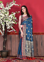 Vedant Vastram Soft Litchi Silk Kanjeevaram Saree - Navy