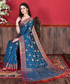 Vedant Vastram Soft Litchi Silk Kanjeevaram Saree - Navy