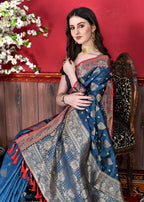 Vedant Vastram Soft Litchi Silk Kanjeevaram Saree - Navy