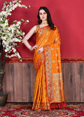 Vedant Vastram Soft Litchi Silk Kanjeevaram Saree - Orange