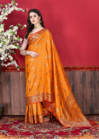 Vedant Vastram Soft Litchi Silk Kanjeevaram Saree - Orange