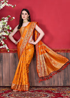 Vedant Vastram Soft Litchi Silk Kanjeevaram Saree - Orange