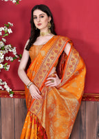 Vedant Vastram Soft Litchi Silk Kanjeevaram Saree - Orange