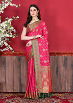 Vedant Vastram Soft Litchi Silk Kanjeevaram Saree - Pink