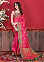 Vedant Vastram Soft Litchi Silk Kanjeevaram Saree - Pink