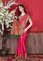 Vedant Vastram Soft Litchi Silk Kanjeevaram Saree - Pink