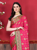 Vedant Vastram Soft Litchi Silk Kanjeevaram Saree - Pink