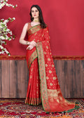 Vedant Vastram Soft Litchi Silk Kanjeevaram Saree - Red