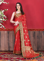 Vedant Vastram Soft Litchi Silk Kanjeevaram Saree - Red