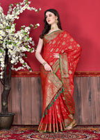 Vedant Vastram Soft Litchi Silk Kanjeevaram Saree - Red