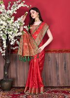 Vedant Vastram Soft Litchi Silk Kanjeevaram Saree - Red