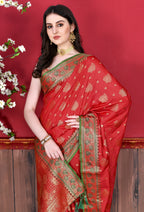 Vedant Vastram Soft Litchi Silk Kanjeevaram Saree - Red