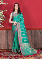 Vedant Vastram Soft Litchi Silk Kanjeevaram Saree - Seegreen
