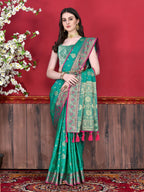 Vedant Vastram Soft Litchi Silk Kanjeevaram Saree - Seegreen
