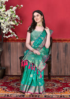 Vedant Vastram Soft Litchi Silk Kanjeevaram Saree - Seegreen