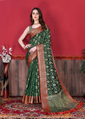 Vedant Vastram Soft Litchi Silk Kanjeevaram Saree - Bottle Green
