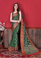 Vedant Vastram Soft Litchi Silk Kanjeevaram Saree - Bottle Green