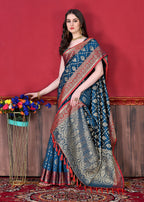 Vedant Vastram Soft Litchi Silk Kanjeevaram Saree - Navy