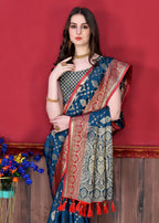 Vedant Vastram Soft Litchi Silk Kanjeevaram Saree - Navy