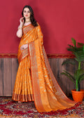 Vedant Vastram Soft Litchi Silk Kanjeevaram Saree - Orange