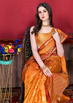 Vedant Vastram Soft Litchi Silk Kanjeevaram Saree - Orange