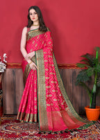 Vedant Vastram Soft Litchi Silk Kanjeevaram Saree - Pink