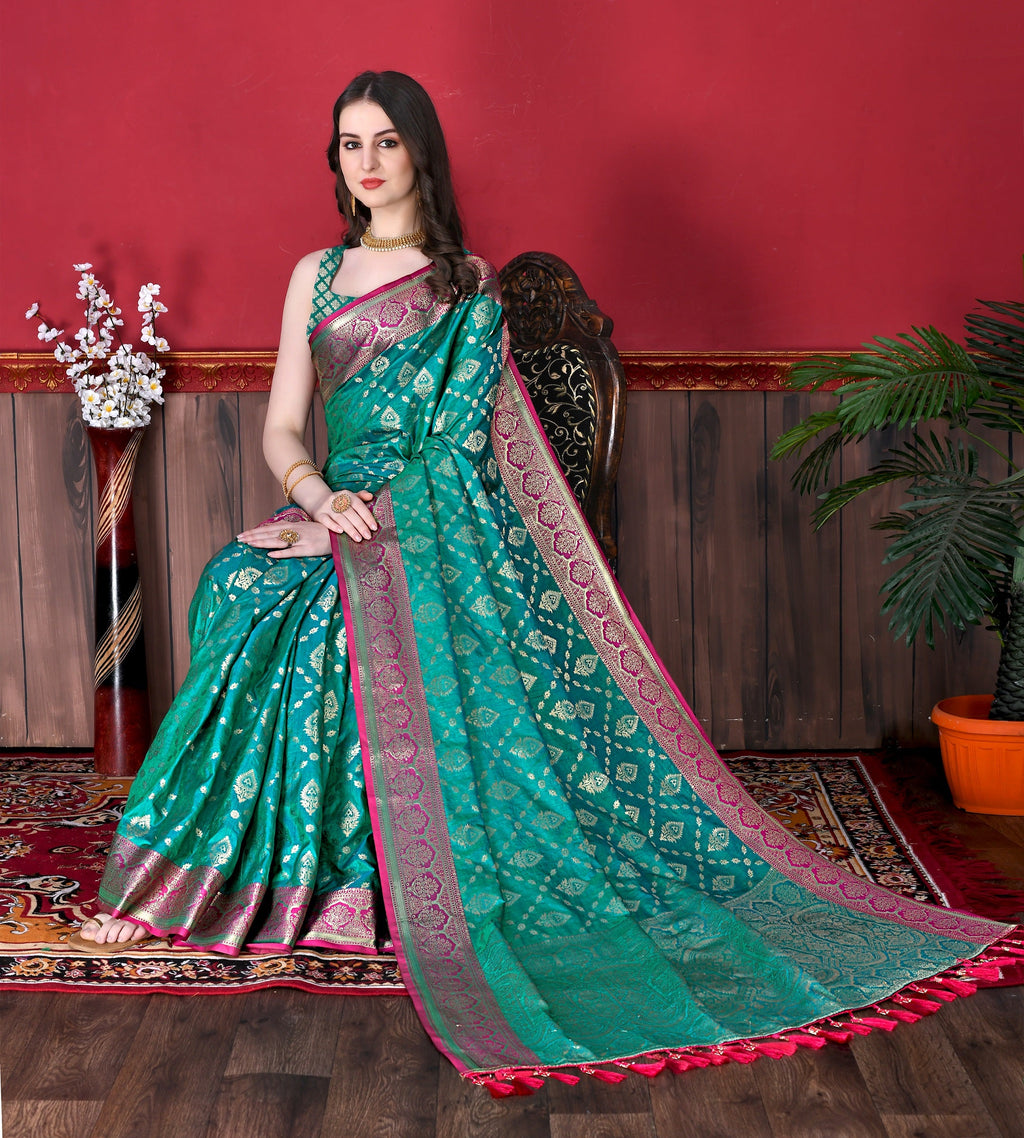 Vedant Vastram Soft Litchi Silk Kanjeevaram Saree - Seegreen