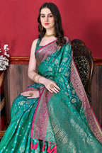 Vedant Vastram Soft Litchi Silk Kanjeevaram Saree - Seegreen