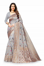 Vedant Vastram Soft Litchi Silk Kanjeevaram Saree - Grey
