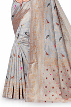 Vedant Vastram Soft Litchi Silk Kanjeevaram Saree - Grey