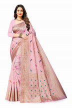 Vedant Vastram Soft Litchi Silk Kanjeevaram Saree - Pink