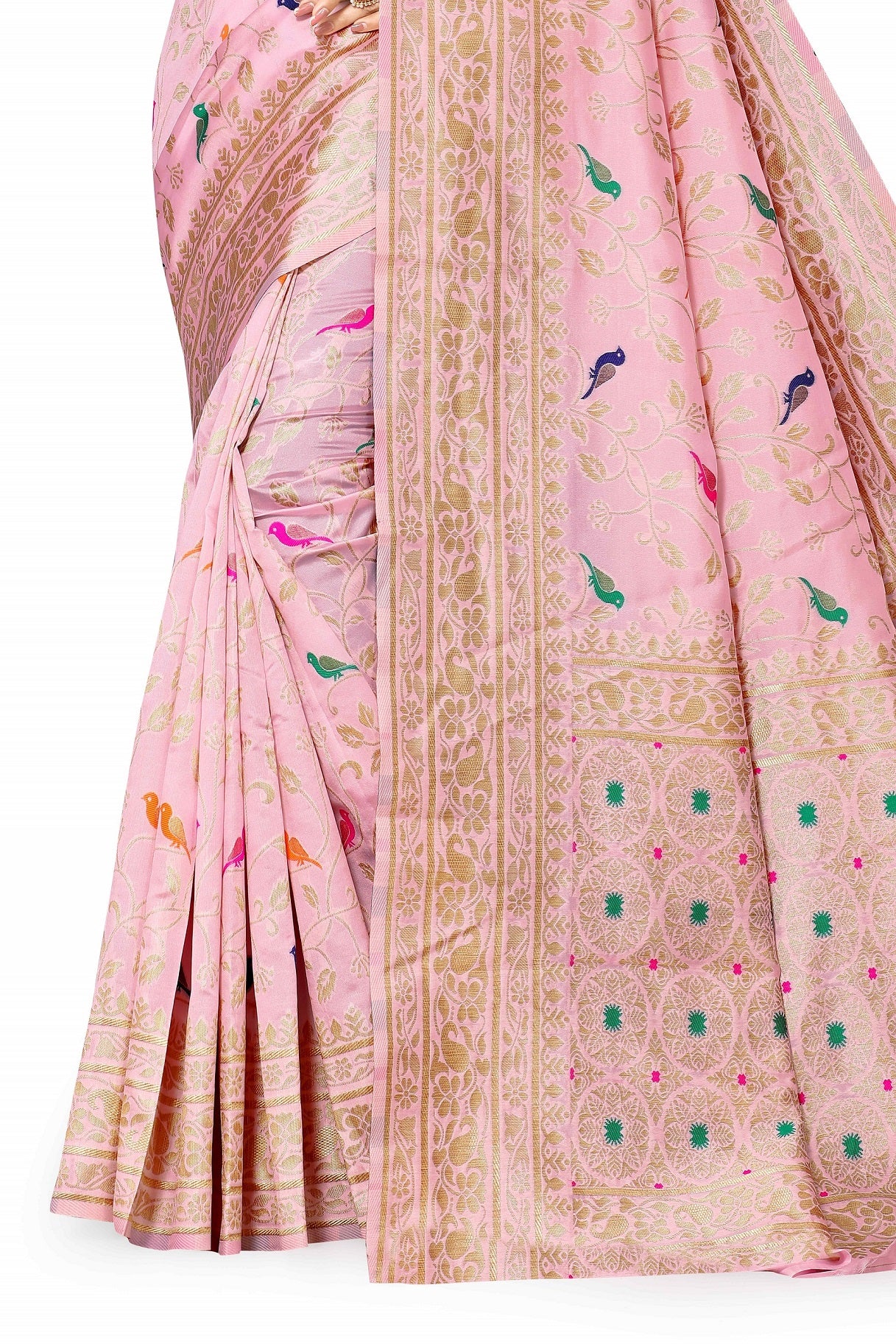 Vedant Vastram Soft Litchi Silk Kanjeevaram Saree - Pink